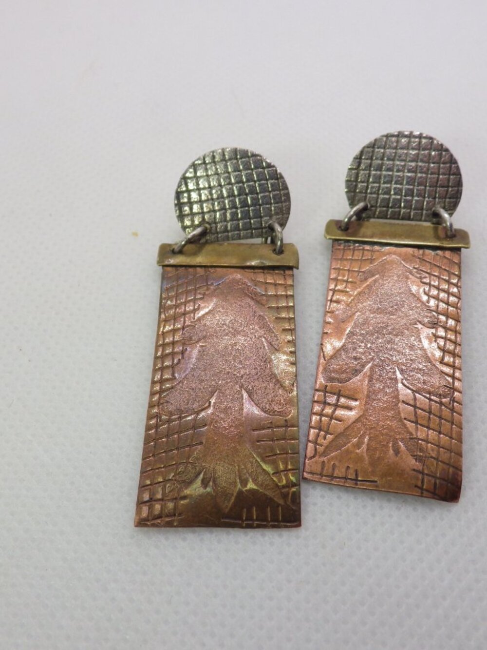 Texted Copper Rectangles Earrings 2" 704F2